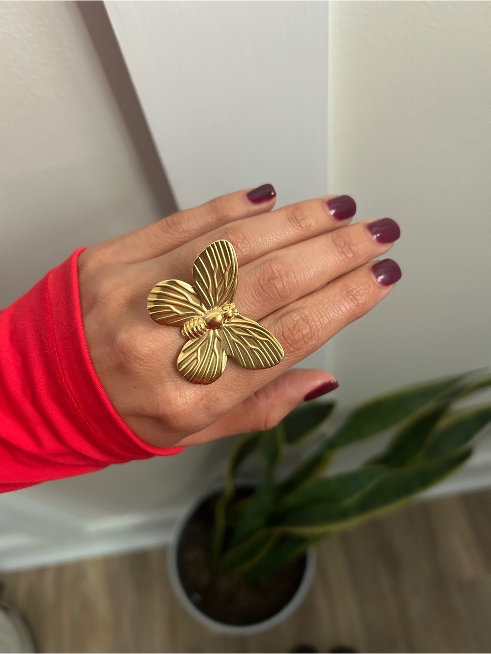 Gold Butterfly Statement Ring - 14k Gold Plated